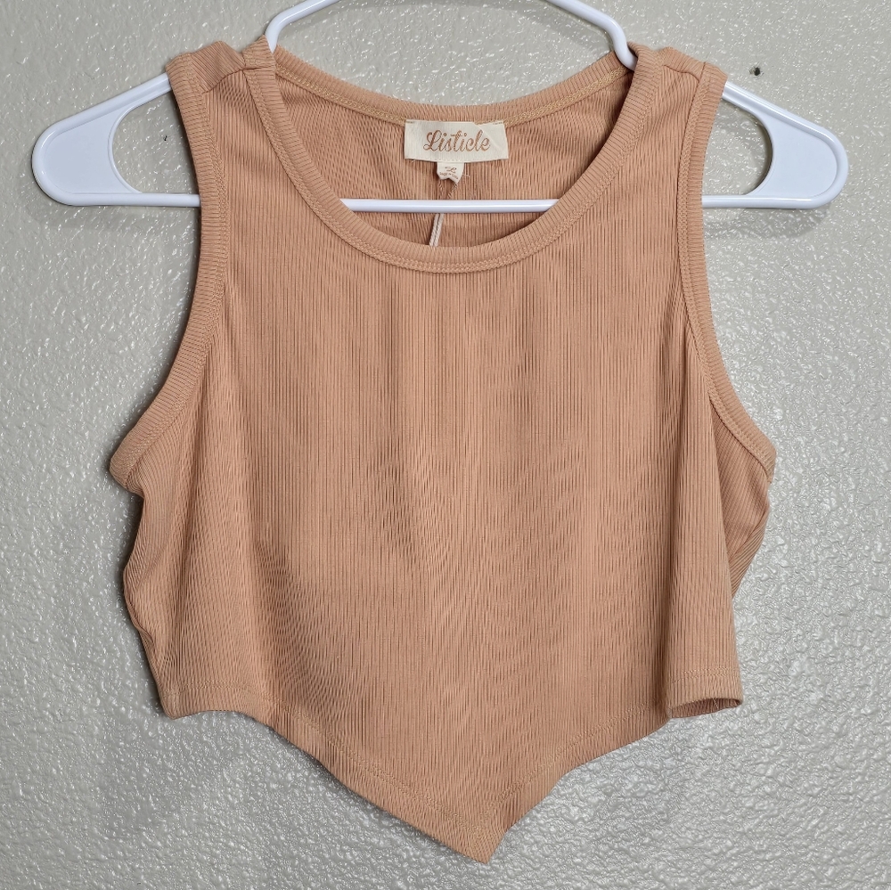 Listicle Ribbed Handkerchief Tank Top L NWT Cropped Boho Festival
